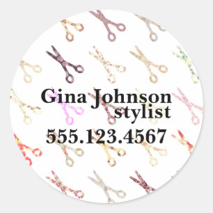 Floral giral schaar kleurrijke haarstylisbloem ronde sticker
