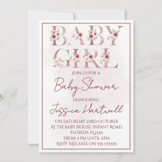 Floral Girl Baby Shower Invitation (Devant)