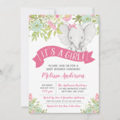 Floral Girl Elephant Baby Shower Invitations (Devant)