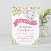 Floral Girl Elephant Baby Shower Invitations (Debout devant)