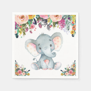 Floral Girl Elephant Baby shower Pink Napkins Servet
