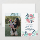 Floral Girl Photo Baptism Invitation - Élégant (Devant / Derrière)