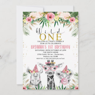 Floral Girls Drawn Safari Wild Birthday Kaart