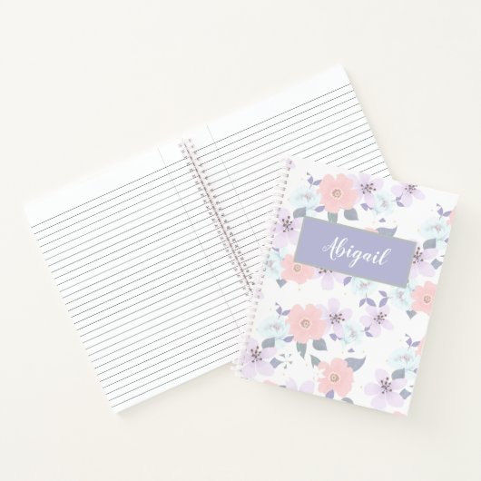 Floral Girly Modern Name Spiral Notitieboek (Binnen)