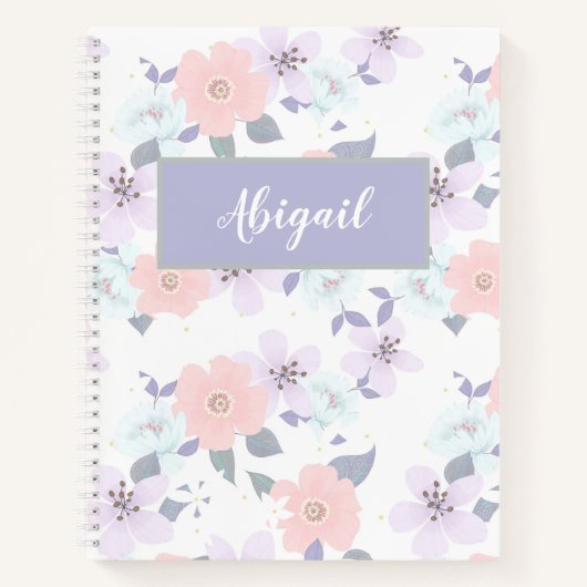 Floral Girly Nom moderne Carnet spiral (Devant)