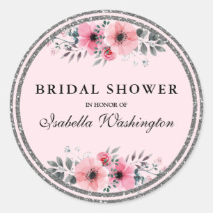 Floral Glam Silver Glitter Border Vrijgezellenfees Ronde Sticker