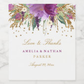 Floral Glitter Amethist Bruiloft Wijn Label Wijn Etiket (Enkel label)