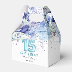 Floral Glitter Light Blue Happy 15th Birthday Favo Bedankdoosjes