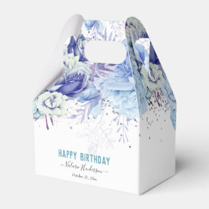 Floral Glitter Light Blue Happy Birthday Bedankdoosjes