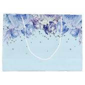 Floral Glitter Light Blue Happy Birthday Groot Cadeauzakje (Achterkant)
