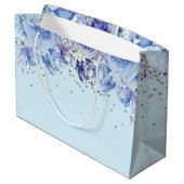 Floral Glitter Light Blue Happy Birthday Groot Cadeauzakje (Achterkant Gekanteld)