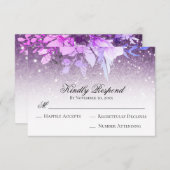 *~* Floral Glitter Paars Modern AR10 Wedding RSVP (Voorkant / Achterkant)