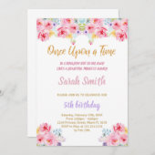 Floral Glitter Prinses Verjaardag Uitnodiging (Voorkant / Achterkant)