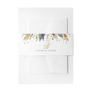 Floral Glitter Sparkling Amethist Belly Band Uitnodigingen Wikkel