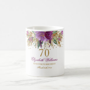 Floral Glitter Sparkling Amethyst 70e verjaardag Koffiemok