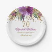 Floral Glitter Sparkling Amethyst 70e verjaardag Papieren Bordje (Voorkant)