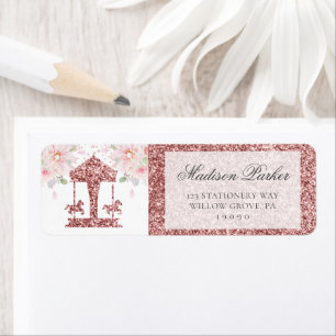 Floral Glitter Verjaardagscarrousel gepersonalisee Etiket