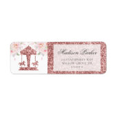 Floral Glitter Verjaardagscarrousel gepersonalisee Etiket (Voorkant)