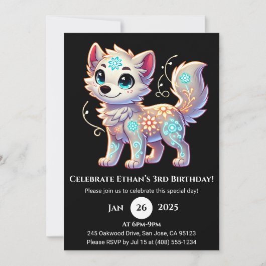 Floral Glow Pup Birthday Invitation (Devant)