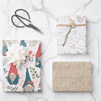 Floral Gnome 3-pack Gift Wrap Inpakpapier Vel