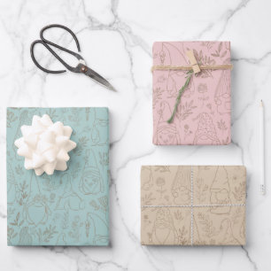 Floral Gnome 3-pack Gift Wrap Inpakpapier Vel