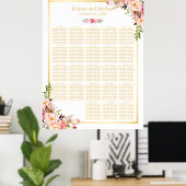 Floral Gold | 20+ Tables Wedding Seating Chart Poster (Thuiskantoor)
