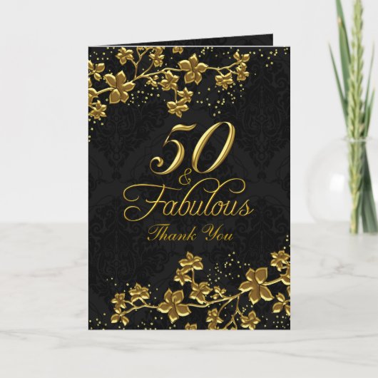 Floral Gold 50 Fabulous Bedankt Card (Voorkant)