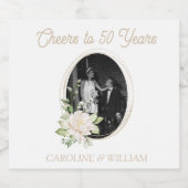 Floral & Gold 50th Anniversary Party Vin Étiquette (Étiquettes simples)