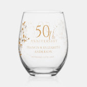 Floral Gold 50th Wedding Jubileum Wijnglas Zonder Voet (Voorkant)