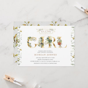 floral gold baby shower is een meisjesuitnodiging