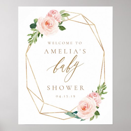 Floral Gold Baby shower Welkom Poster (Voorkant)