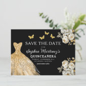 Floral Gold Bewaar de datum Verjaardag Quinceanera Save The Date (Staand voorkant)