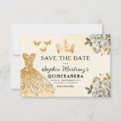 Floral Gold Bewaar de datum Verjaardag Quinceanera Save The Date (Voorkant)
