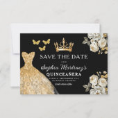 Floral Gold Bewaar de datum Verjaardag Quinceanera Save The Date (Voorkant)