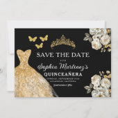 Floral Gold Bewaar de datum Verjaardag Quinceanera Save The Date (Voorkant)