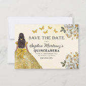 Floral Gold Bewaar de datum Verjaardag Quinceanera Save The Date (Voorkant)