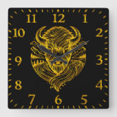 Floral Gold Bison Head Decor Vierkante Klok (Voorkant)