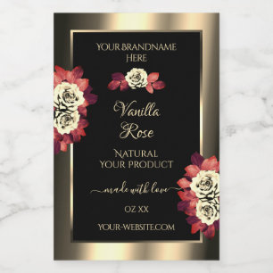 Floral Gold Black Product Labels Red Cream Rozen Voedselcontainer Etiket