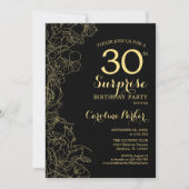 Floral Gold Black Surprise 30e verjaardag Kaart (Voorkant)