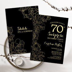 Floral Gold Black Surprise 70e verjaardag Kaart