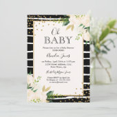 Floral Gold Black White Oh Baby shower Invitation (Debout devant)