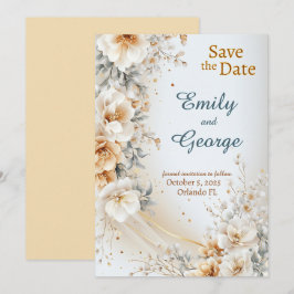 Floral Gold Bliss Save the Date Wedding Invitation Kaart