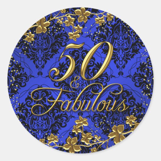 Floral Gold Blue 50 & Fabuleux Autocollant Anniver (Devant)