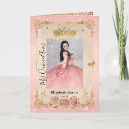 Floral Gold Blush Pink Quinceañera Foto gevouwen