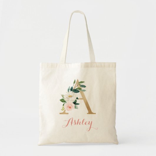 Floral Gold Blush Specialized Letter "A"-Canvas ta Tote Bag (Voorkant)