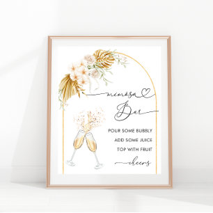 Floral Gold Boho Arch Heart Script Mimosa Bar Poster