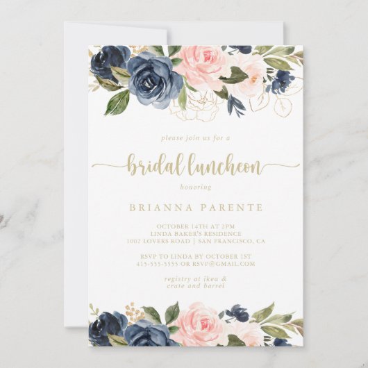 Floral Gold Bridal Luncheon Vrijgezellenfeest Kaart (Voorkant)