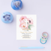 Floral & Gold/BUDGET - Girl Baptism Invitation. Flyer (Enkel)