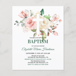 Floral & Gold/BUDGET - Girl Baptism Invitation. Vl Flyer