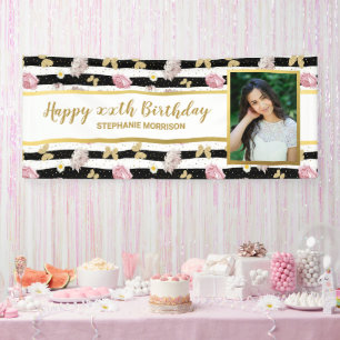 Floral Gold Butterfly elke leeftijd, jouw foto van Spandoek